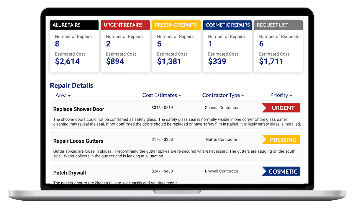 Computer screen shot of Thumbtacks's Home Repair Estimate