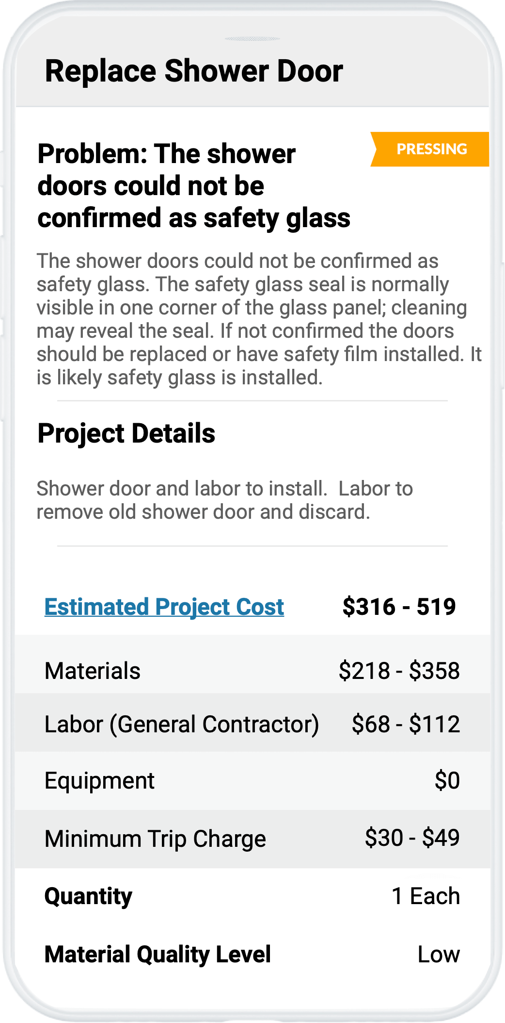 Sample repair estimate